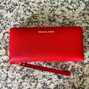 Michael Kors Red Pebble Leather Wristlet NWOT